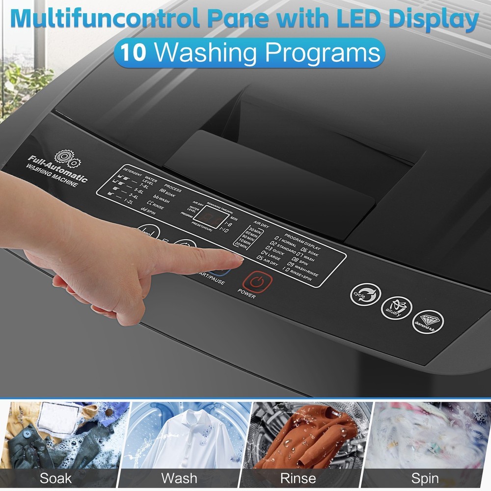 Portable Full Automatic Washing Machine 17.8lbs 10 Programs Built-in Drain Pump