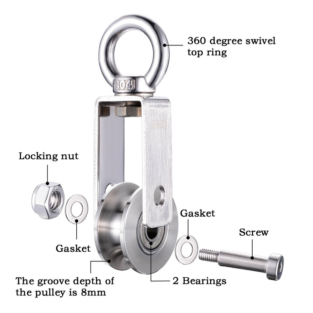 40mm Cable Pulley Wheel, Swivel Single Pulley Block, Bearing Inside, for Pull...