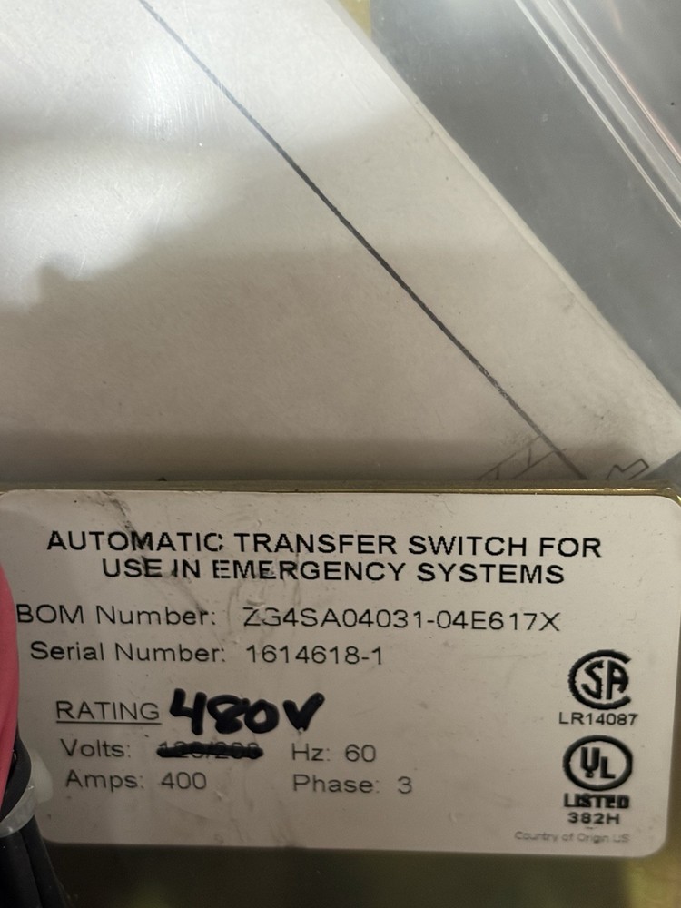GE ATS 1614618-1 480V 400A 3-PHASE