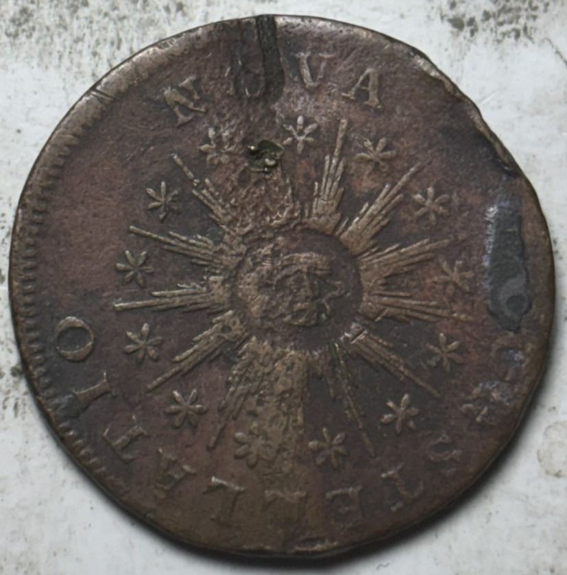 1785 Nova Constellatio Colonial Copper Coin. Pointed Rays. Damaged.