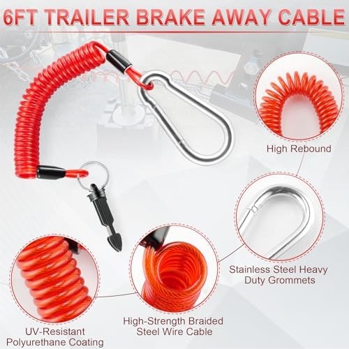 6ft Breakaway Trailer Cable Coiled Safety Wire with Pin