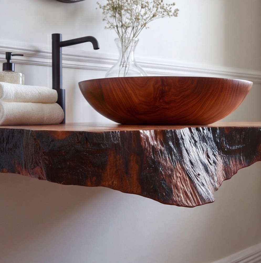 Modern Rustic Solid Wood Vanity - Natural Live Edge Bathroom Sink Console