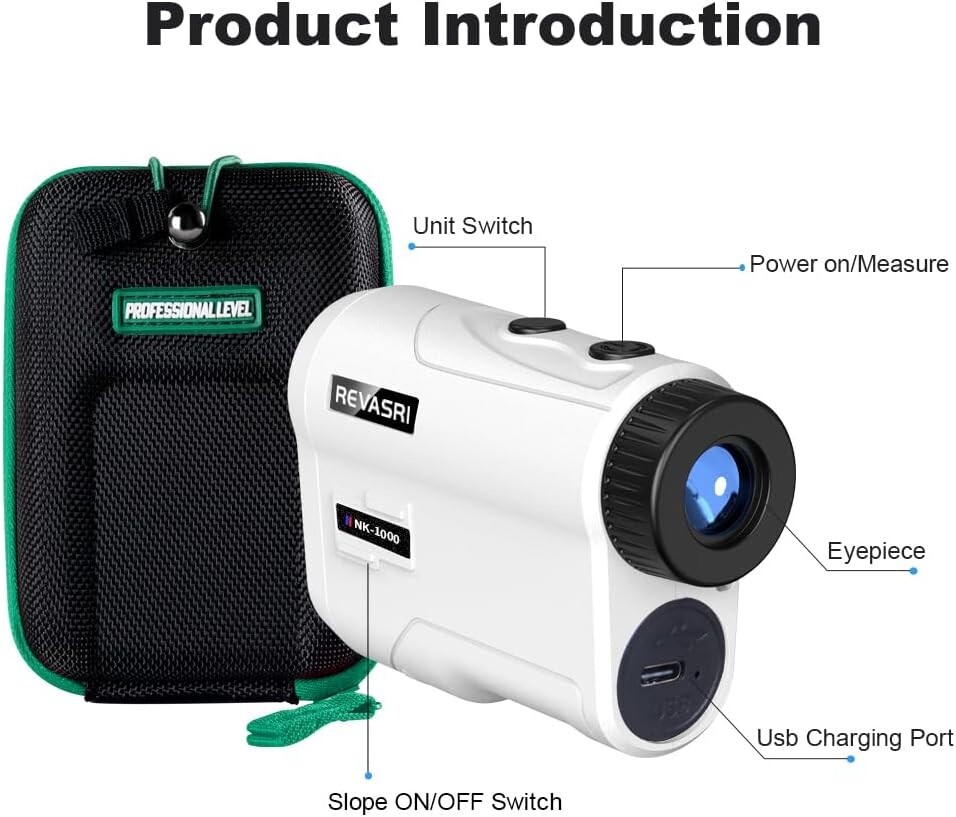 Rechargeable Golf Laser Rangefinder - Slope Function, Pin Lock, Vibration Alert