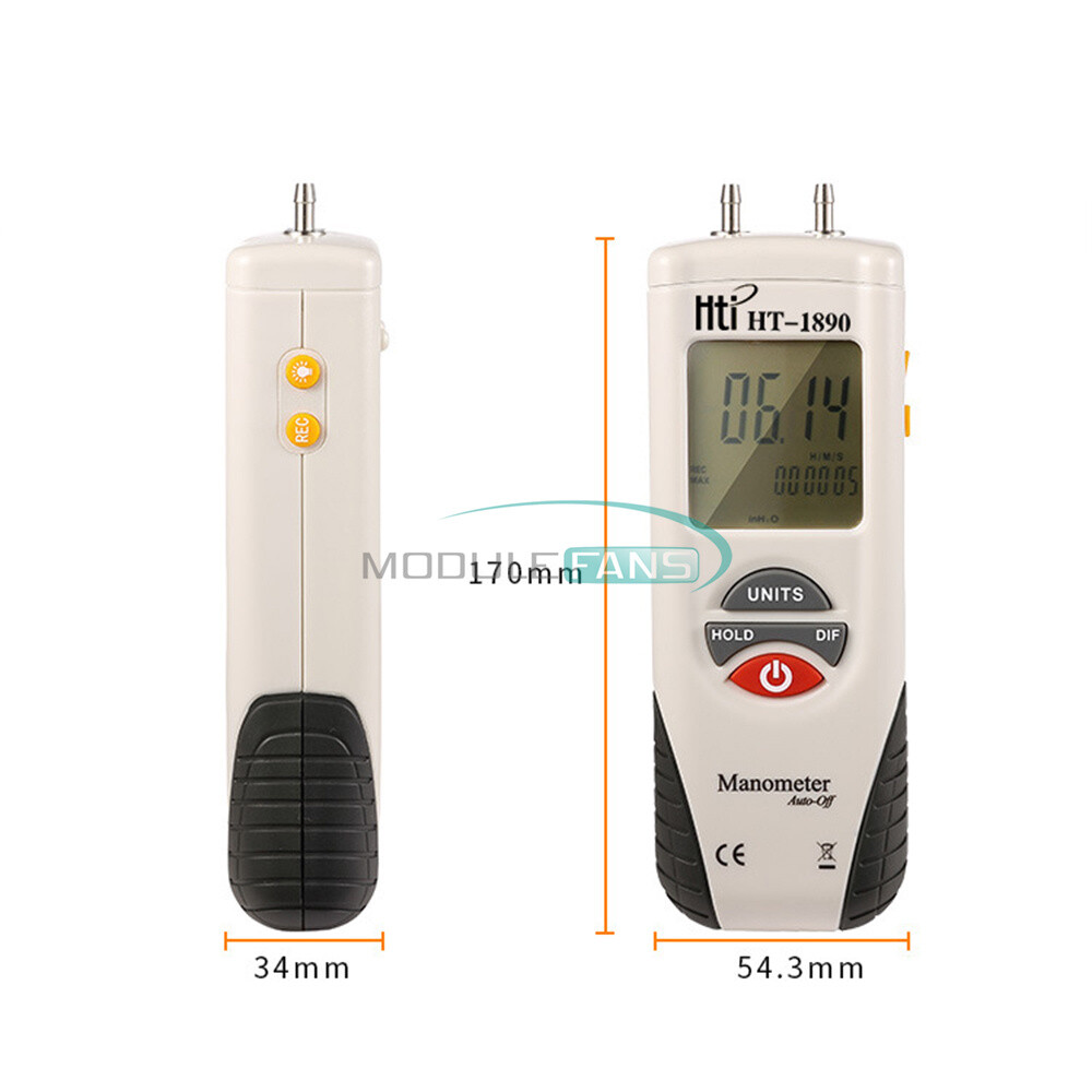 HT-1890 LCD Digital Backlit Manometer Differential Gauge Air Pressure Meter