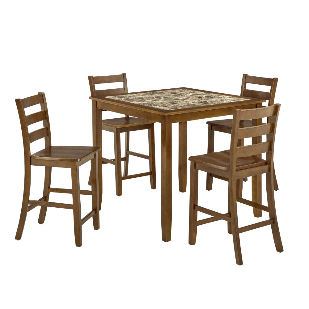 For Dining Room 5 Piece Dining/Bar Table Set - Retro-Style Breakfast Table Brown