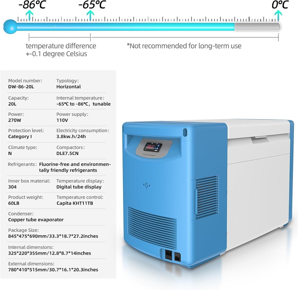 20L -86℃ Ultra Low Temperature Freezer Laboratory Sample Cooling Storage Freezer