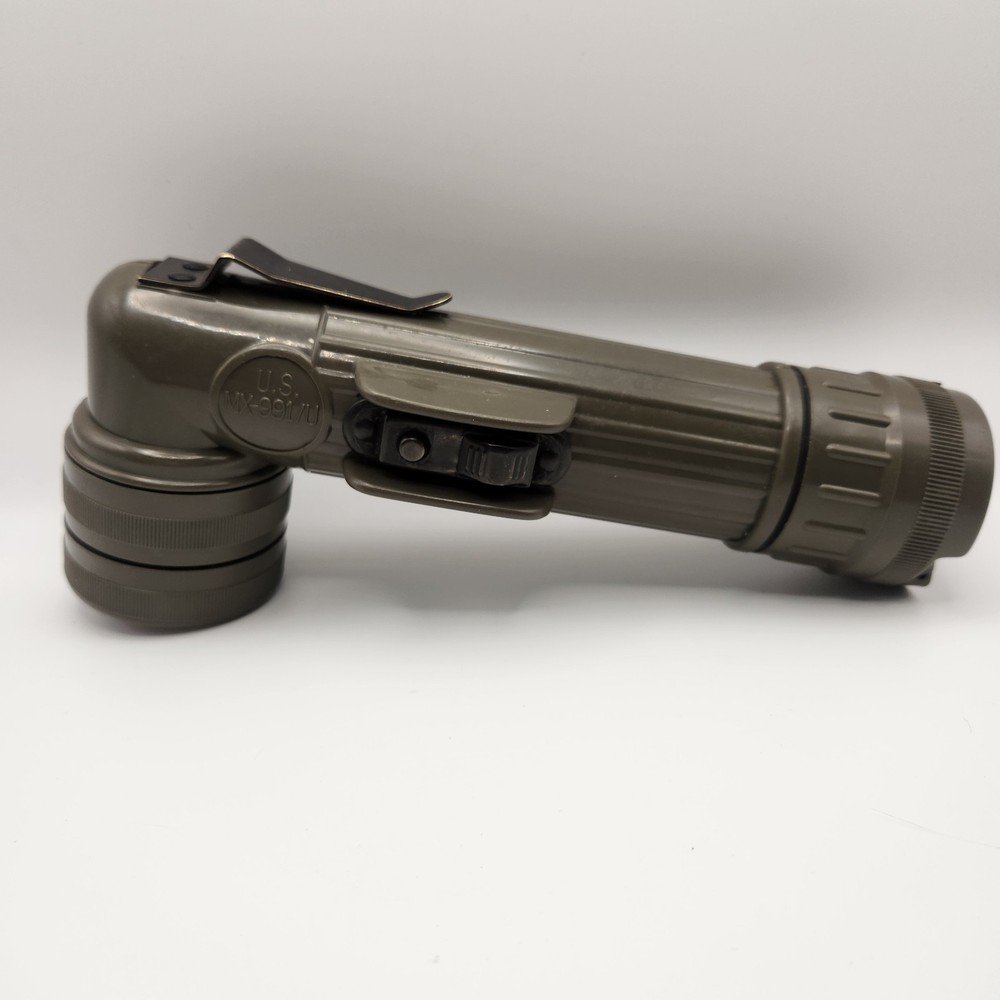 US Army Fulton MX-991U Angle Head Handheld Flashlight Removable Red Filter Works