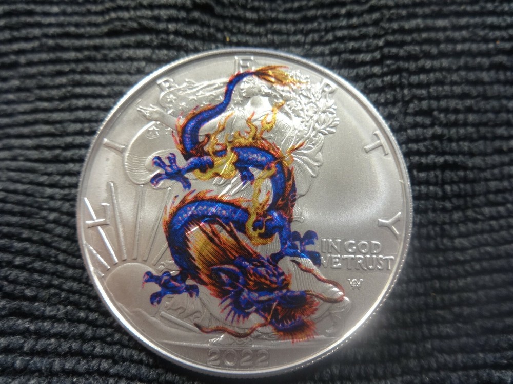 2025 Silver Eagle Colorized " Year of the Dragon on fire "