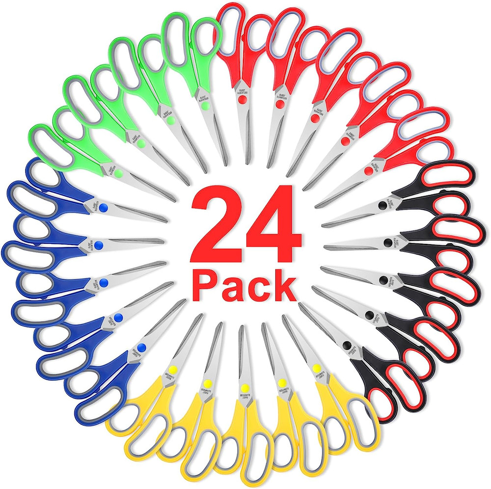 Scissors Bulk 24-Pack,  8" Multipurpose Sharp Scissors for School Office Home...