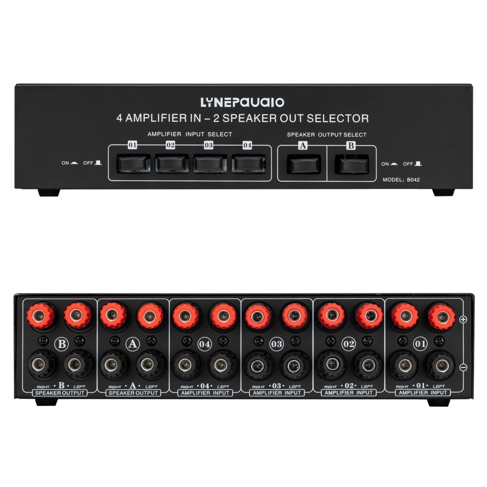 Passive Power Amplifier Selector Speaker Switch 4 Amp In 2 Speaker Out Black