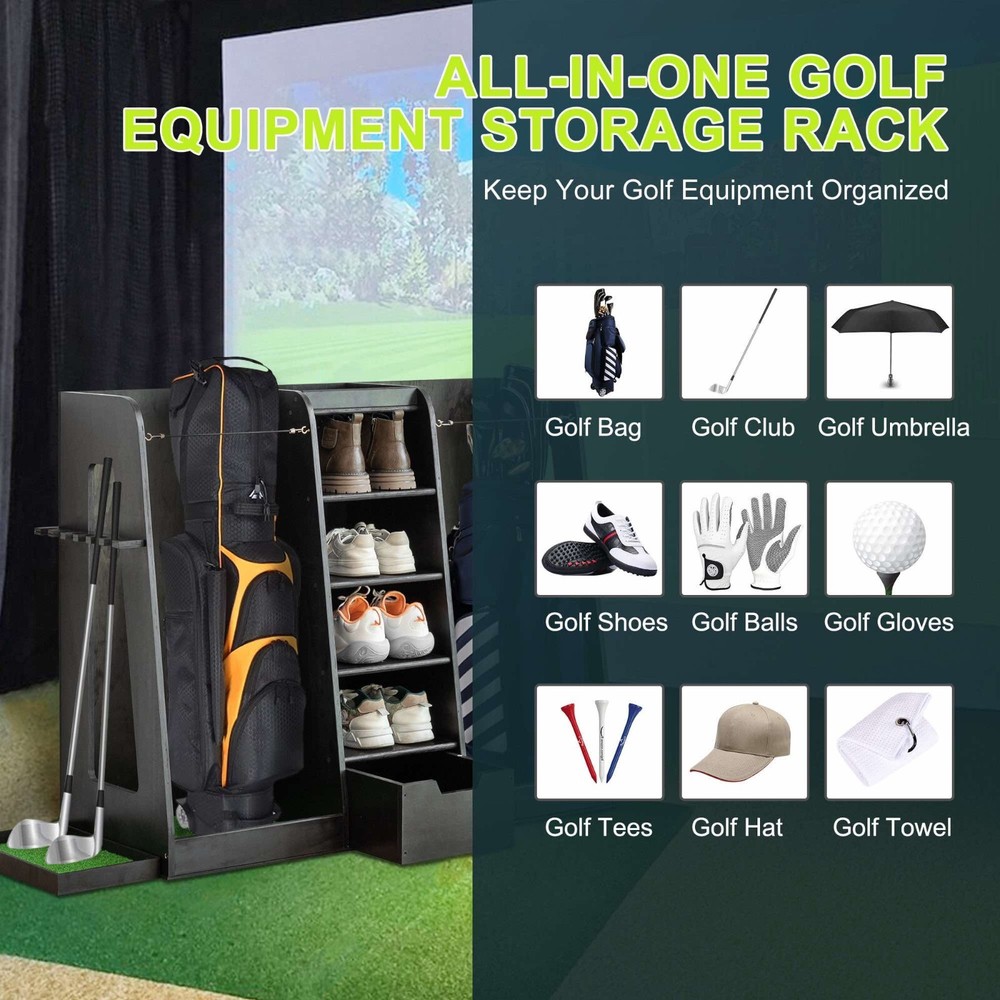 Wooden Golf Bag Organizer and Storage Rack (Black)