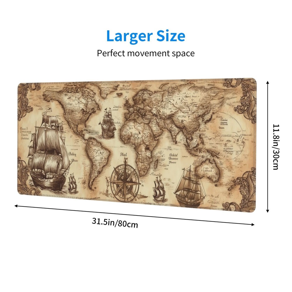 Nautical Compass Mouse Pad Extended Large Gaming Mouse Pad XL Stitched Edges ...