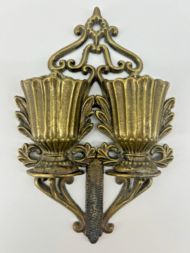 Vintage Antique Solid Brass Leaf Pattern Wall Match Safe Holder Decorative Neat!