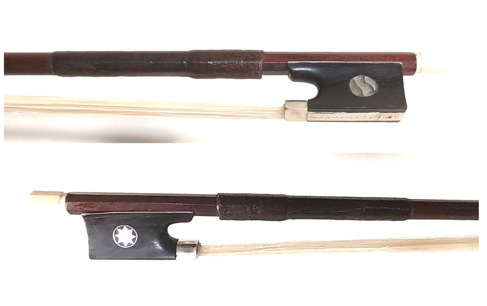 VTG Violin Bow with 8 Point Star & Abalone Circle, Engraved Silver & Ebony