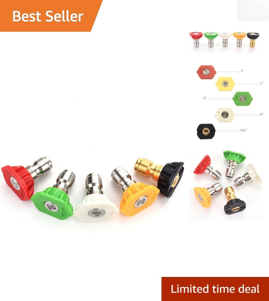 Versatile 5-Pack Nozzle Tips for Pressure Washers - Multiple Degrees Included