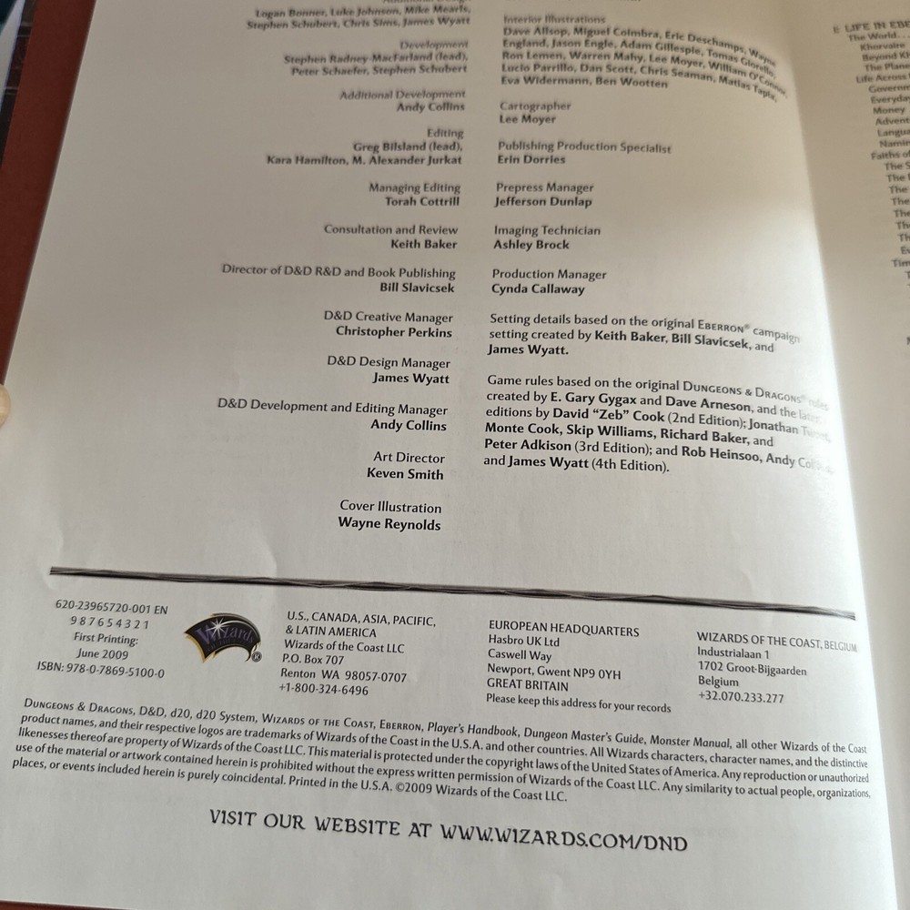 Dungeon & Dragons Eberron Players Guide Hardback