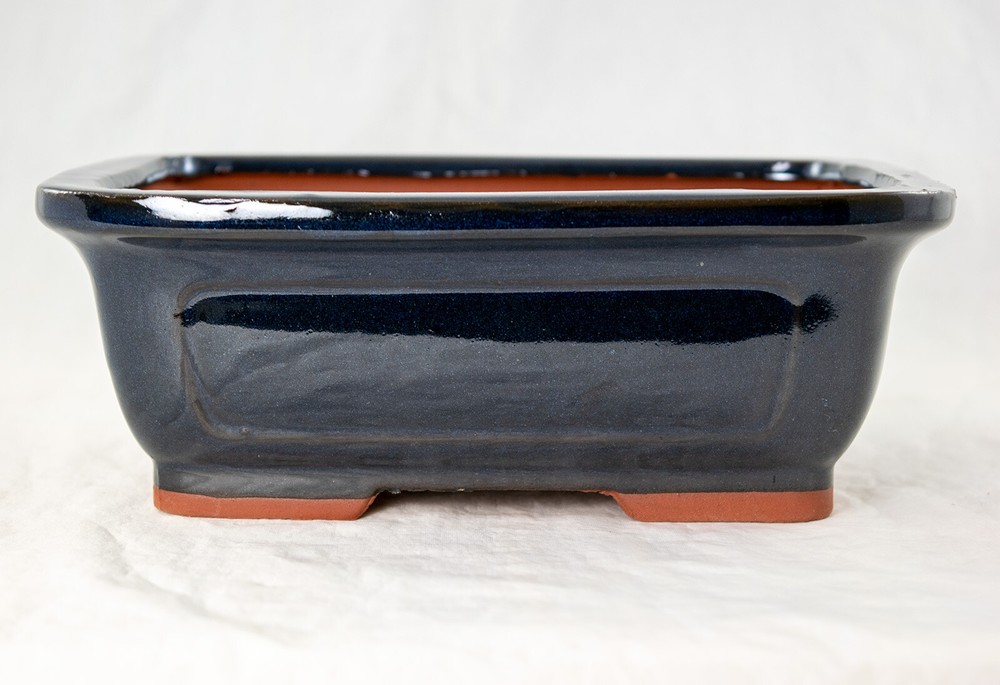 Rectangular Cactus & Succulent, Bonsai Pot 8"x 6"x 3" w/Mesh - Navy Blue Glazed