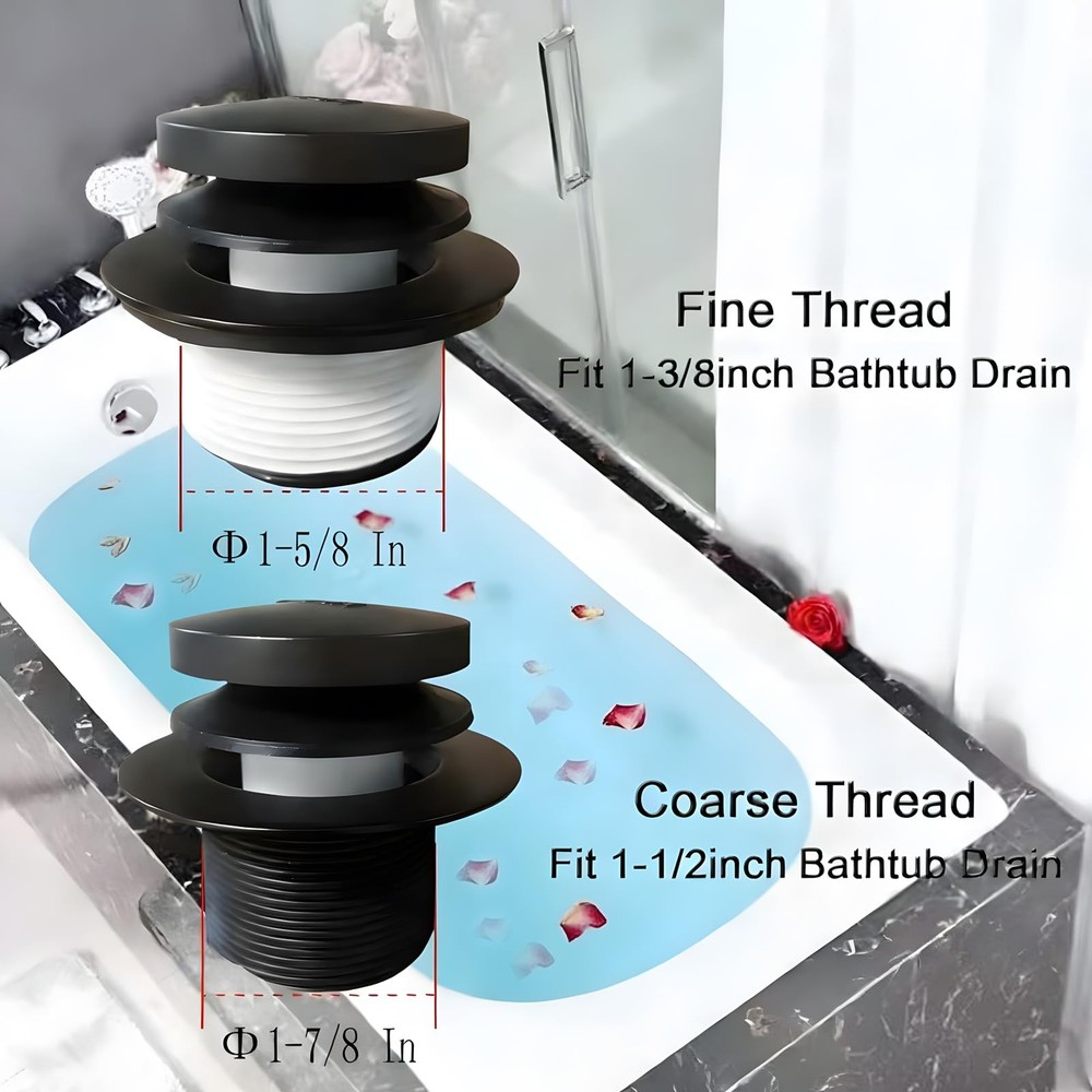 Universal Matte Black Tub Drain and Overflow Kit - Complete 2-Hole