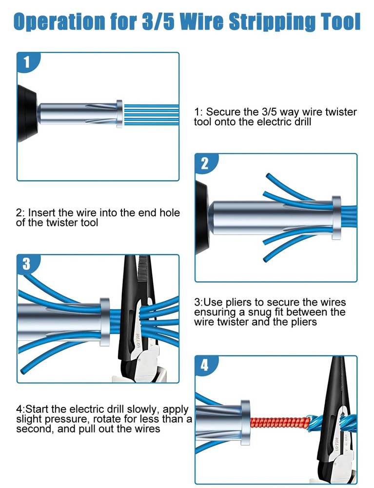 3 Pack Wire Twisting Tool 3 Way/5 Way Wire Stripping Tools for Power Drill