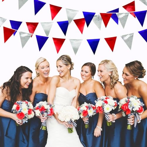 Red Blue Silver Party Decorations Metallic Fabric Triangle Red Silver Blue