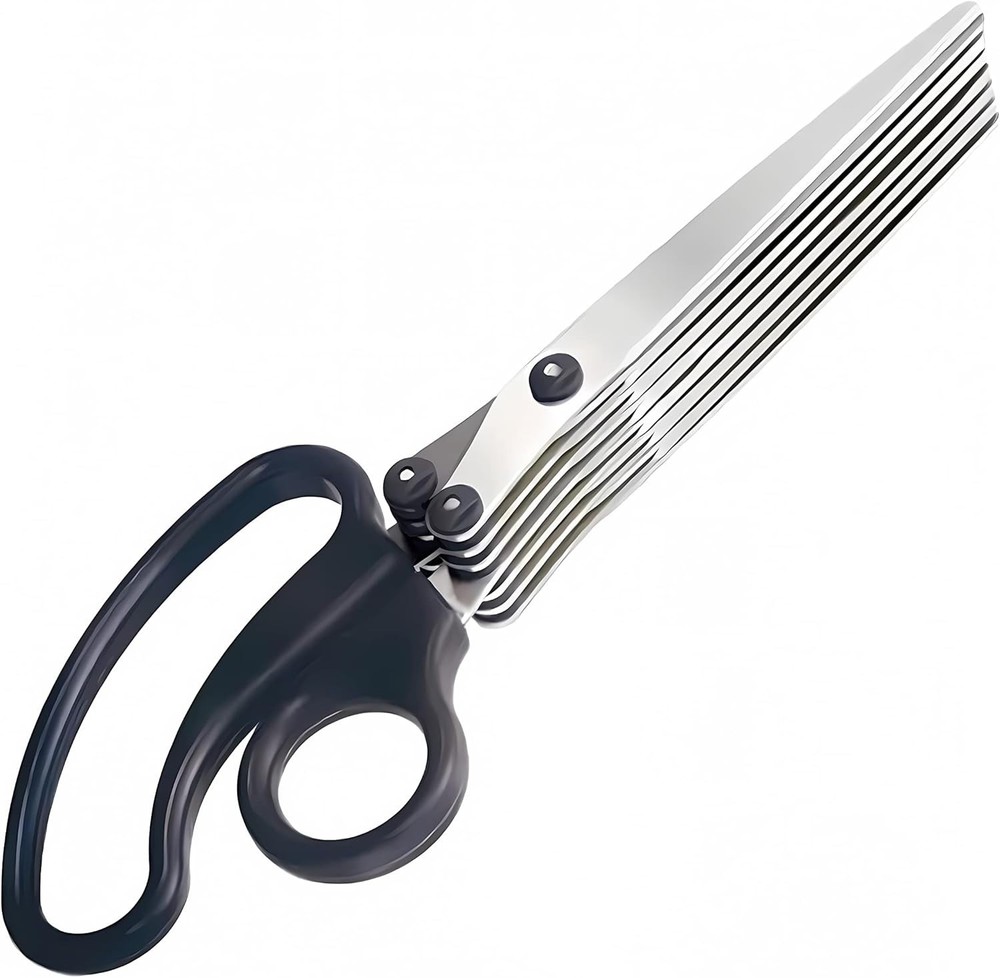 Efficient 7-Blade Shredder Scissors - 7.9” Stainless Steel, Lightweight, Black