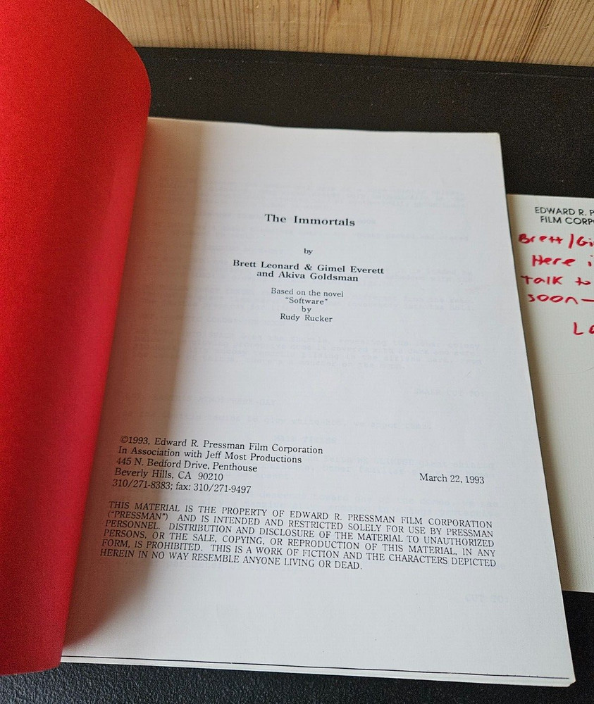 THE IMMORTALS. 1993 MOVIE SCRIPT. B. LEONARD &G.EVERETT, A.GOLDSMAN. E.PRESSMAN