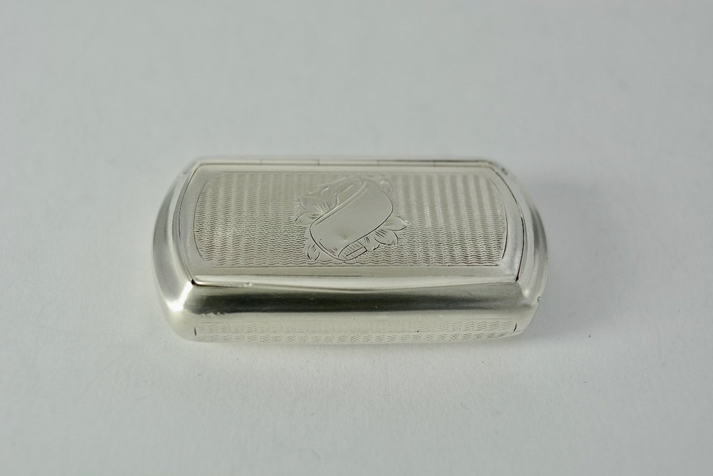 Antique Rectangular Sterling Silver Snuffbox Guilloche Hallmarks France 19th