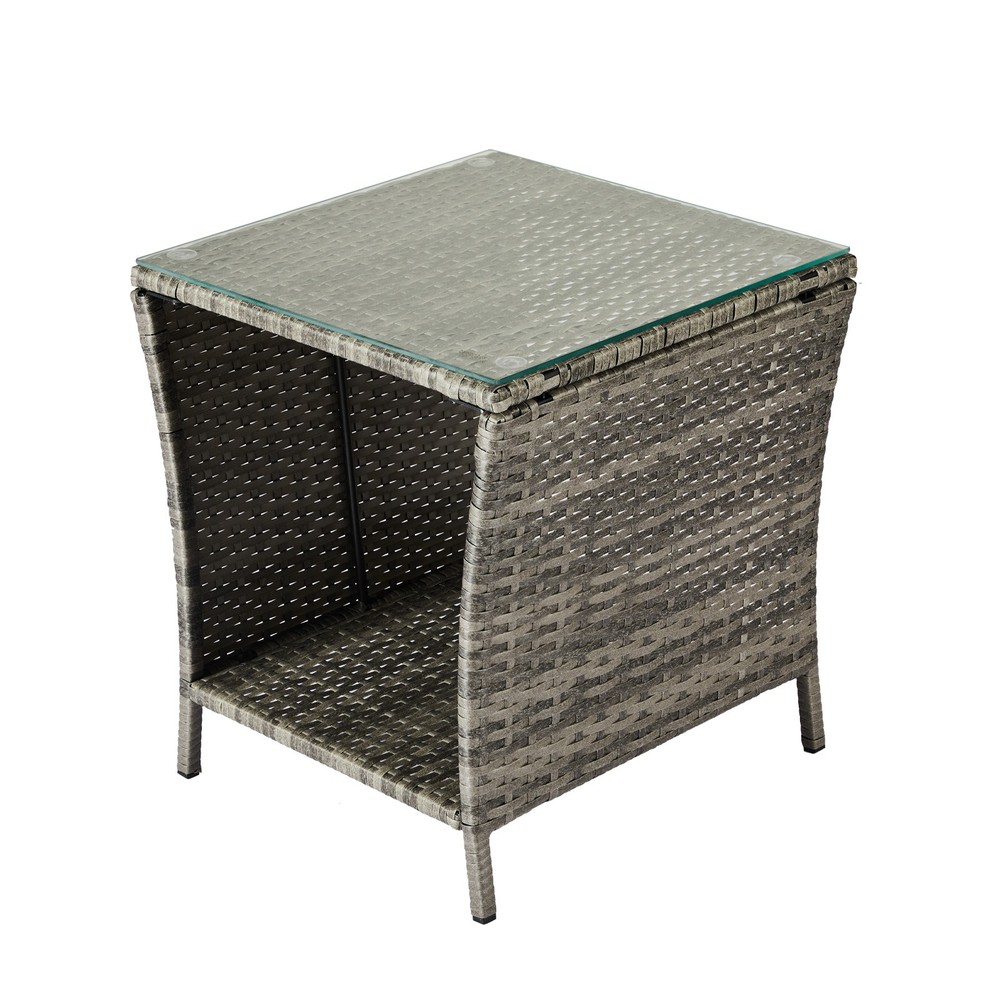 Outdoor Patio Wicker Side Table, Square End Table Bistro Coffee Table