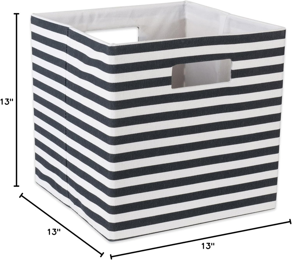 Collapsible Polyester Storage Cube, Pinstripe, Black, Large