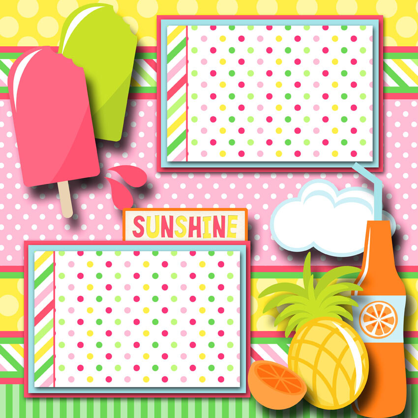 HELLO SUMMER 2 premade scrapbook pages paper piecing layout printed BY DIGISCRAP