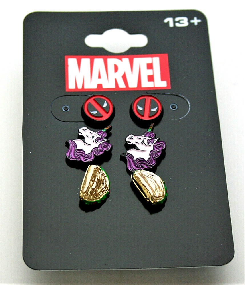 3 Pair Marvel Comics Deadpool Unicorn Taco Stud Earring Set New MOC 2018