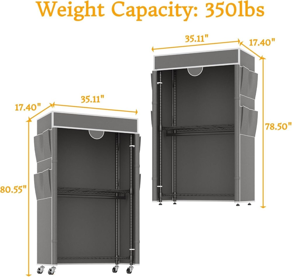 Rolling Garment Rack w/Oxford Fabric & Convenient Side Pockets & Secure Strap#
