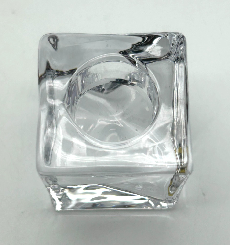 Simon Pearce Clear Glass Small Angled Cube Desk Clock ~ 2" Tall ~ Signed