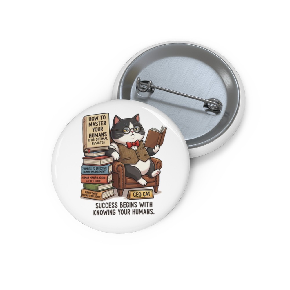 CEO Cat illustration pin button | funny bookish cat button