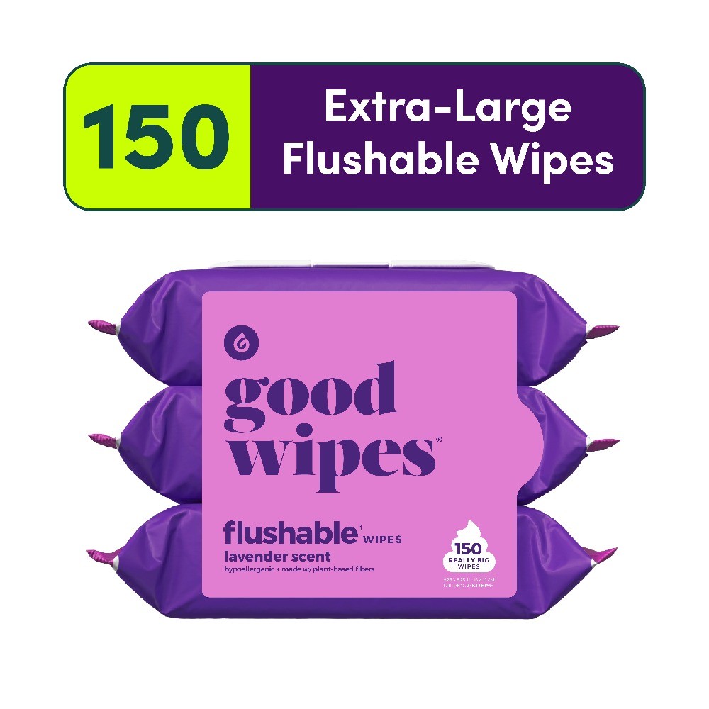 Flushable Butt Wipes, Lavender Scented, 3 Pack, 150 Total Wipes