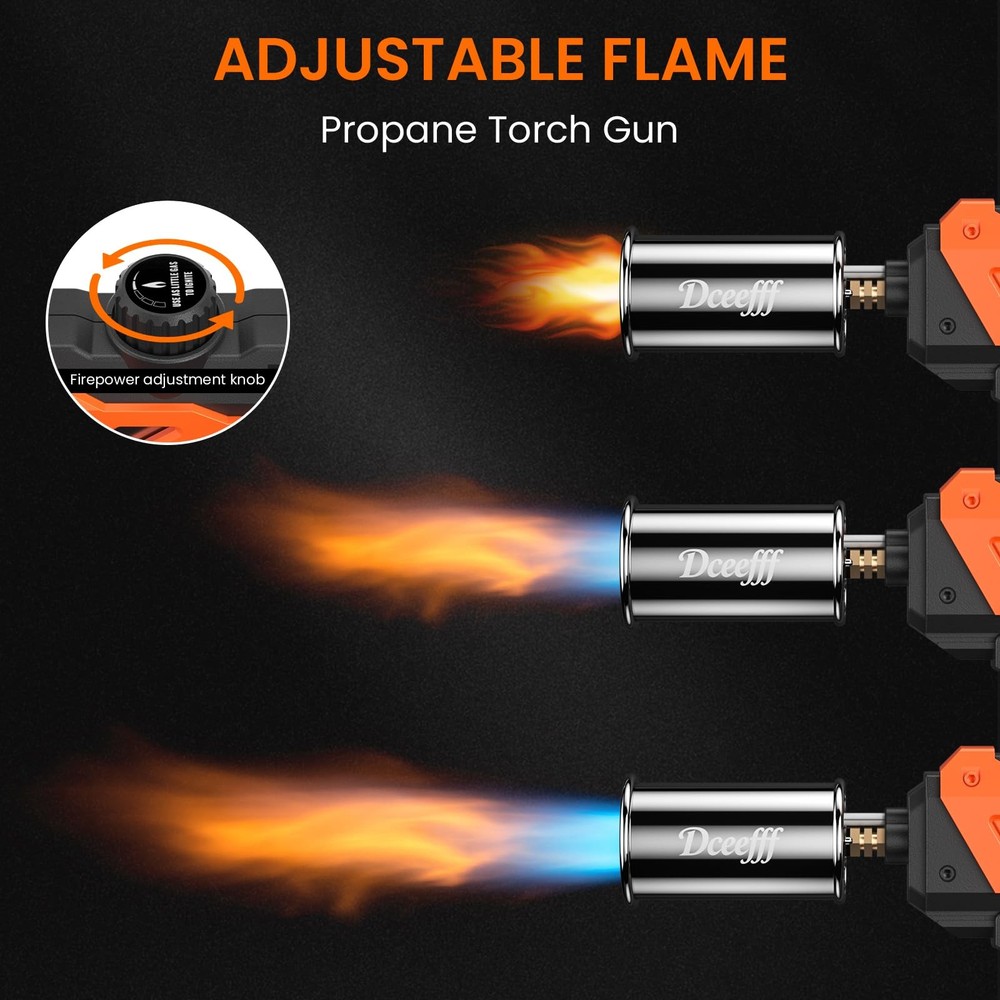 Powerful Propane Torch Gun, Adjustable Flame Thrower Kitchen Orange
