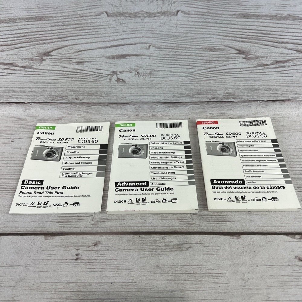 Canon Powershot SD600 Advanced & Basic User Guides EXC! Free Shipping!