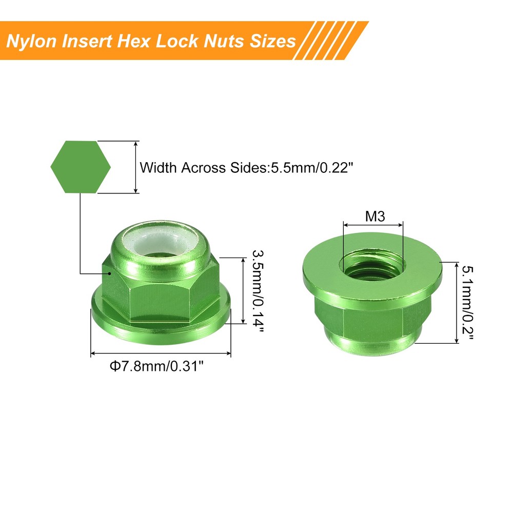 Nylon Insert Hex Lock Nuts, 8pcs - M3x0.5mm Self-Locking Nut(Green)