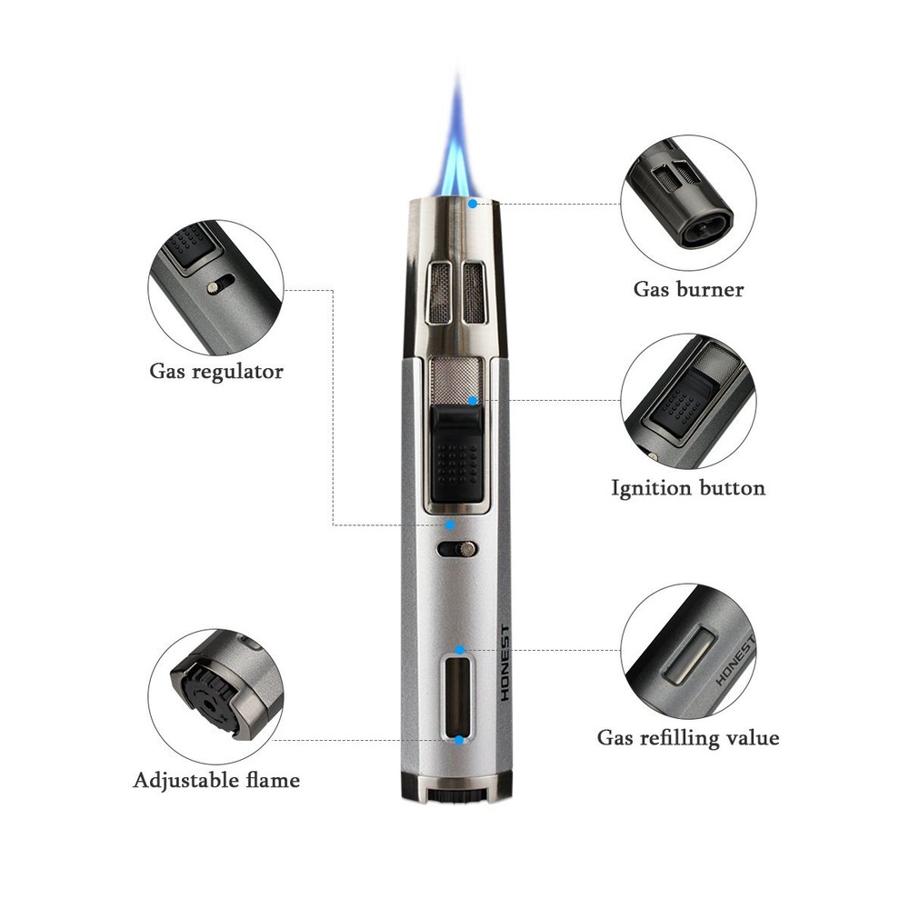 Refillable Butane Torch Lighter Adjustable Cigar Gas Lighter 2 Jet Flame Lighter