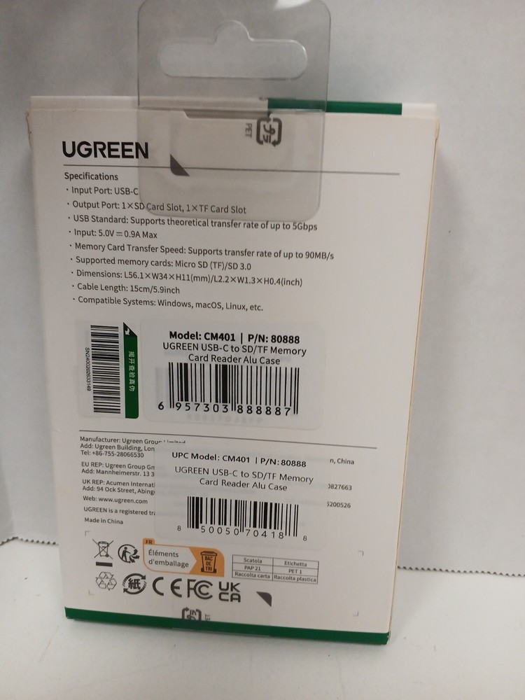 UGREEN Card Reader 2-In-1 USB-C SD TF Card Reader