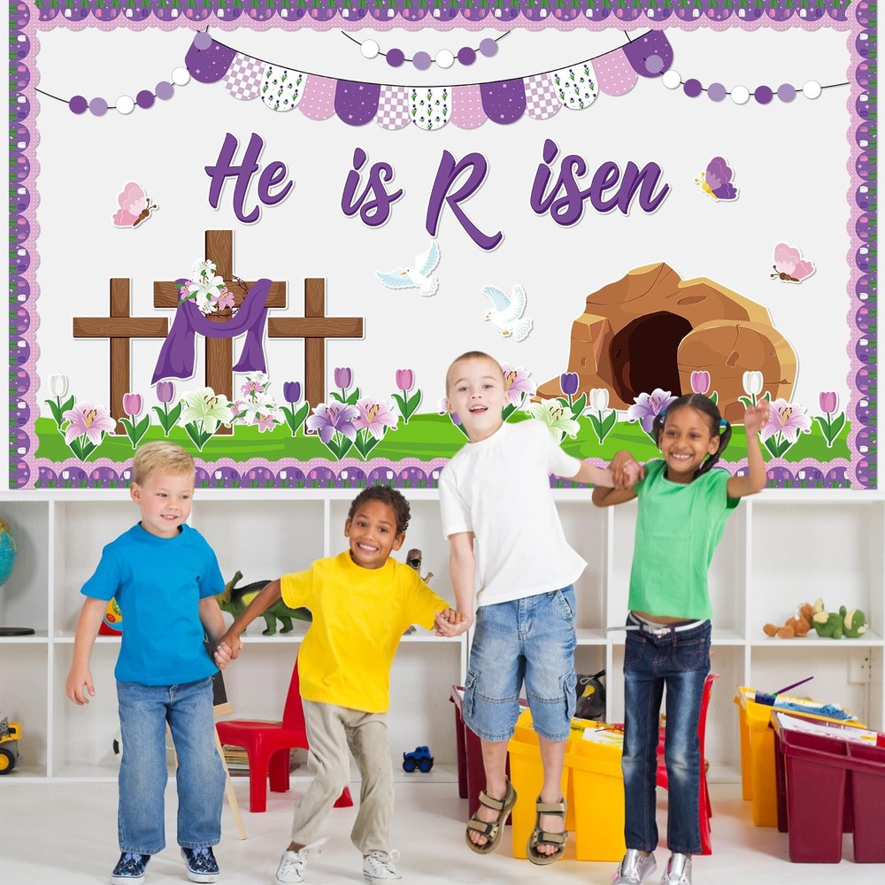 86 Pcs Christian Easter Bulletin Board Decorations Set Religious Easter Class...