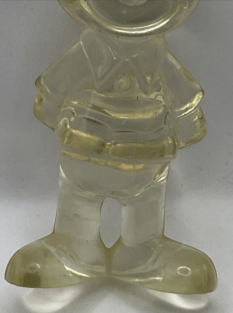 Vintage Hard Plastic Clear Mickey Mouse Disney Figurine 3”
