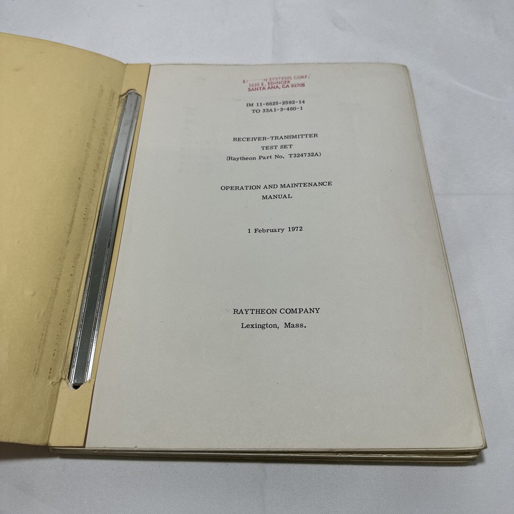 Raytheon T324732A Receiver-Transmitter Test Set Operation & Maintenance Manual