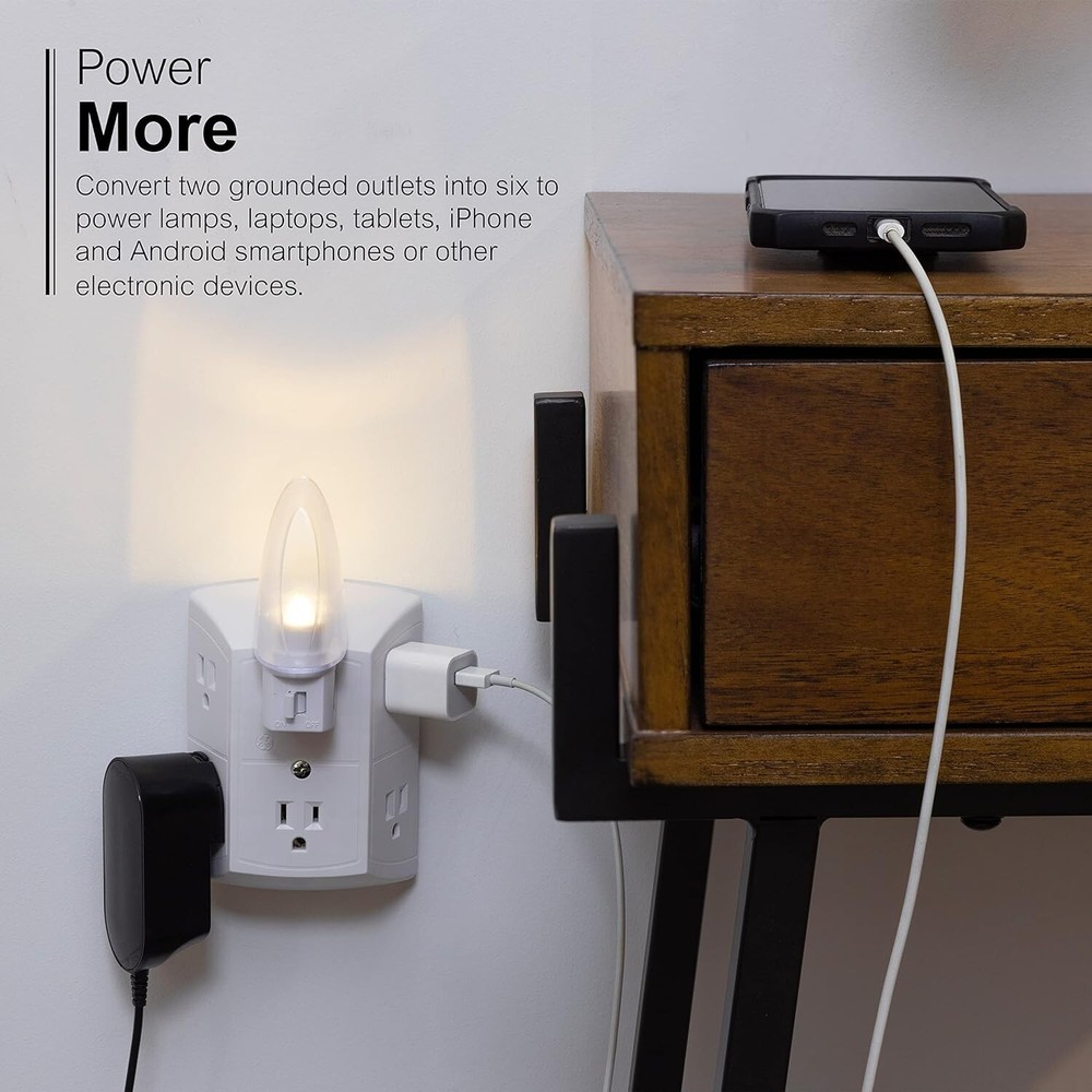 Grounded Sockets Electrical Outlet Multiple Extender Wall Adapter Switch 6 Plug