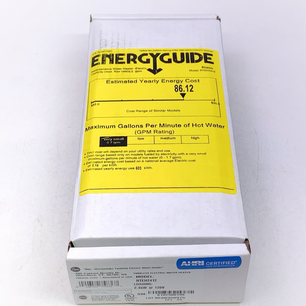 Rheem RTEH2412 2.4kW 120V Non-Thermostatic Tankless Water Heater Commercial NEW