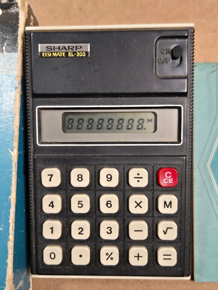 Sharp EL-203 Vintage Pocket Calculator - Clean Working Well In Box