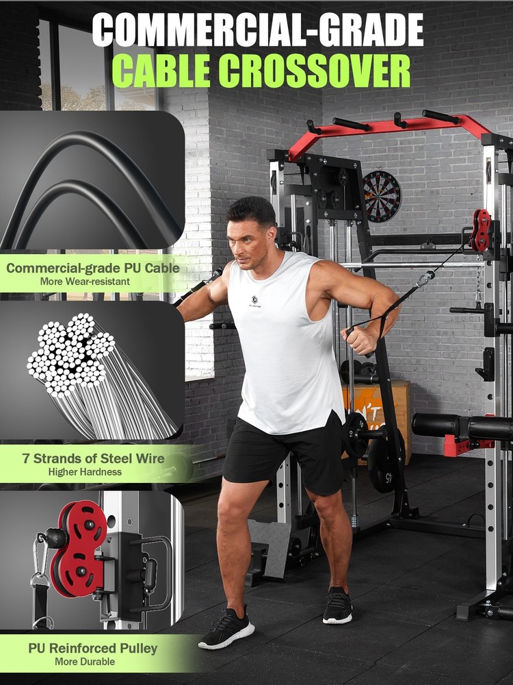 🔝Smith Machine Strength Training Power Cage Lat-Pull Down System 2200lbSquat Ra