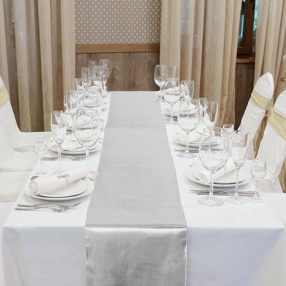 Satin Table Runner 12x108 Inch Light Silver Wedding Decoration 4 PCS