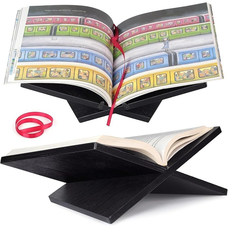 Wooden Book Stand Adjustable Foldable Multi-Use Display Holder Natural Finish