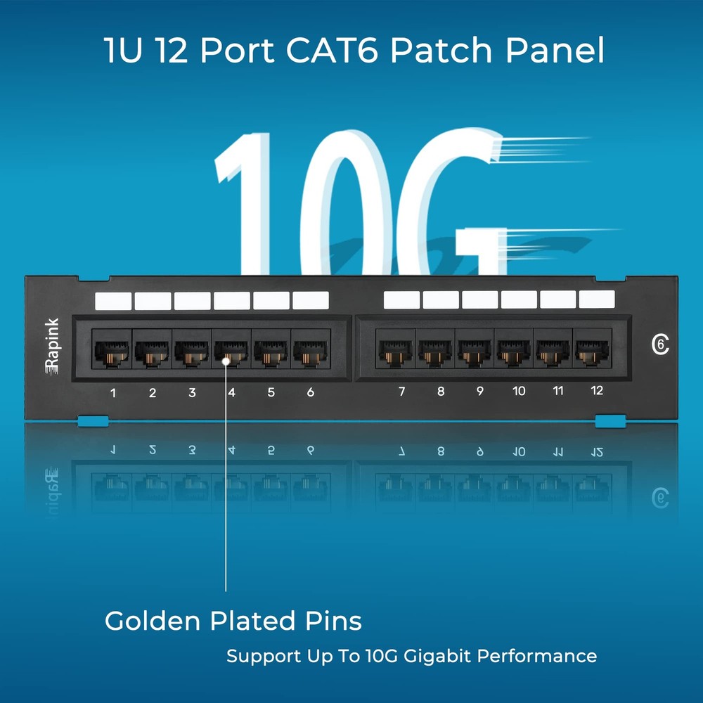 Patch Panel 12 Port Cat6 10G Support, Network Patch Panel UTP 10-Inch, Wallmo...